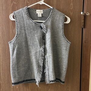 100% WOOL Gray Sleeveless Fringe Cardigan